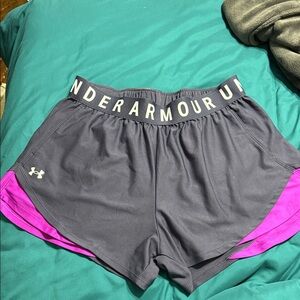 Under Armour Gray Athletic Shorts with Purple Trim